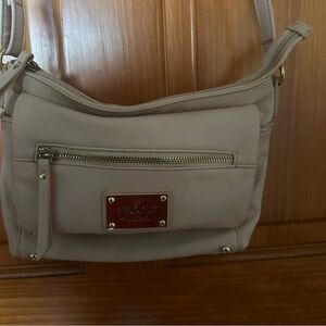 Nicole Miller Tan Crossbody Bag with Structured Design